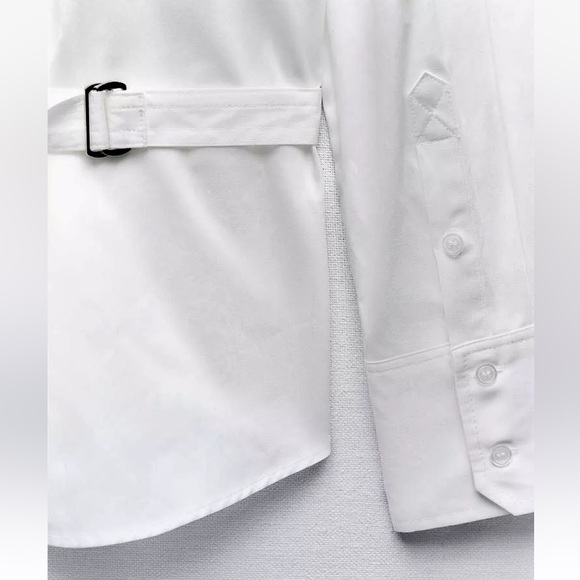 ZARA white BACK TAB POPLIN Cotton lapel collar and long sleeves SHIRT size M NWT - Picture 6 of 16